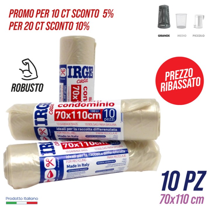 CFS SACCO PATT.10PZ 70X110cm 100L TRASP
