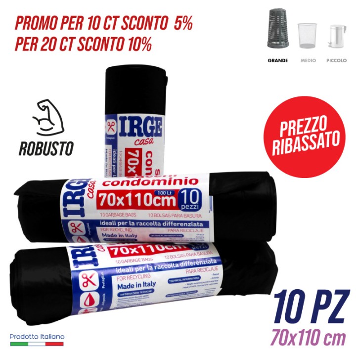 CDI SACCHI BIDON.10PZ 70X110cm 100L NERI