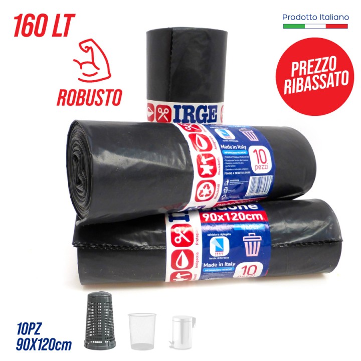CDE SACCHI BIDON.10PZ 90X120cm 160L NERI