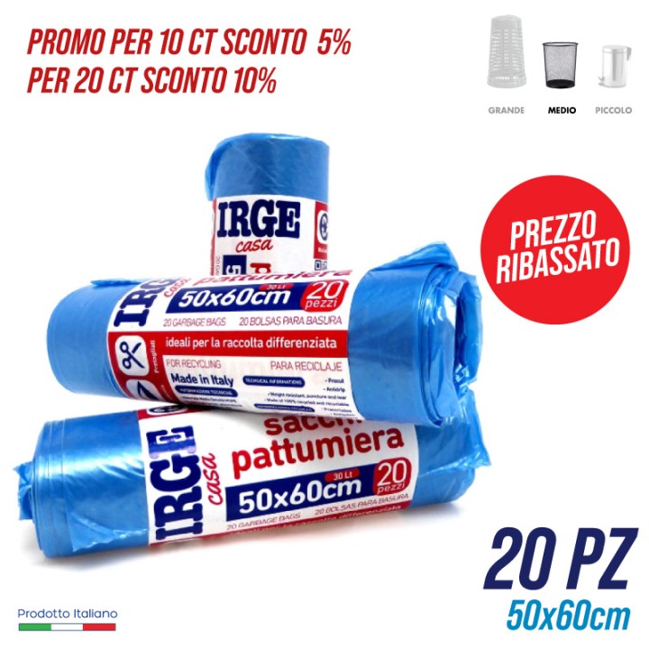 CDX SACCHI PATT.20PZ 50X60 AZZURRO 30LT