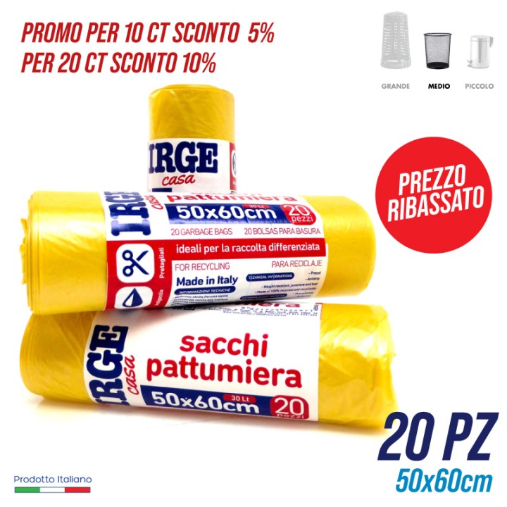 CDQ SACCHI PATT.20PZ 50X60 GIALLO 30 LT