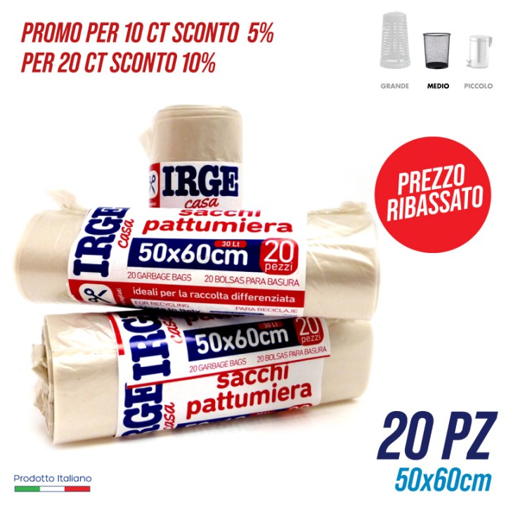 CDT SACCHI PATT.20PZ 50X60 TRASP. 30LT 30 LT