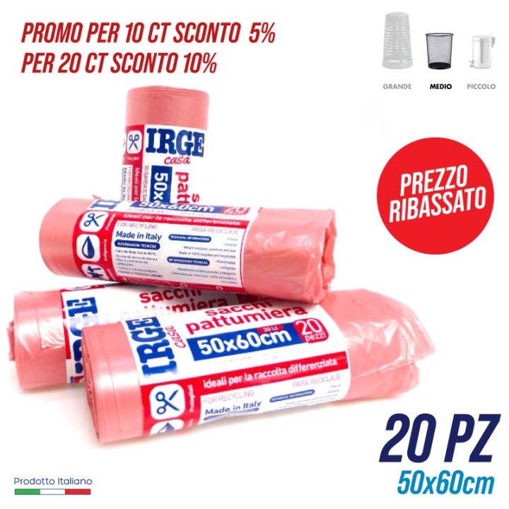 CDR SACCHI PATT.20PZ 50X60 ROSA 30LT 30 LT
