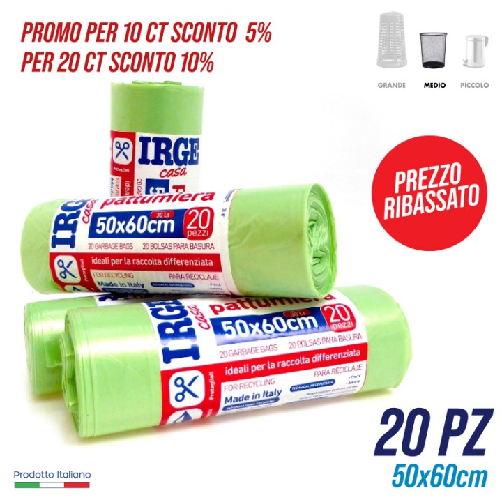 CDV SACCHI PATT.20PZ 50X60 VERDE 30LT