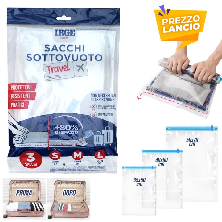 CDT SET 3 SACCHI SOTTOVUOTO TRAVEL 35*50CM + 40*60CM + 50*70CM