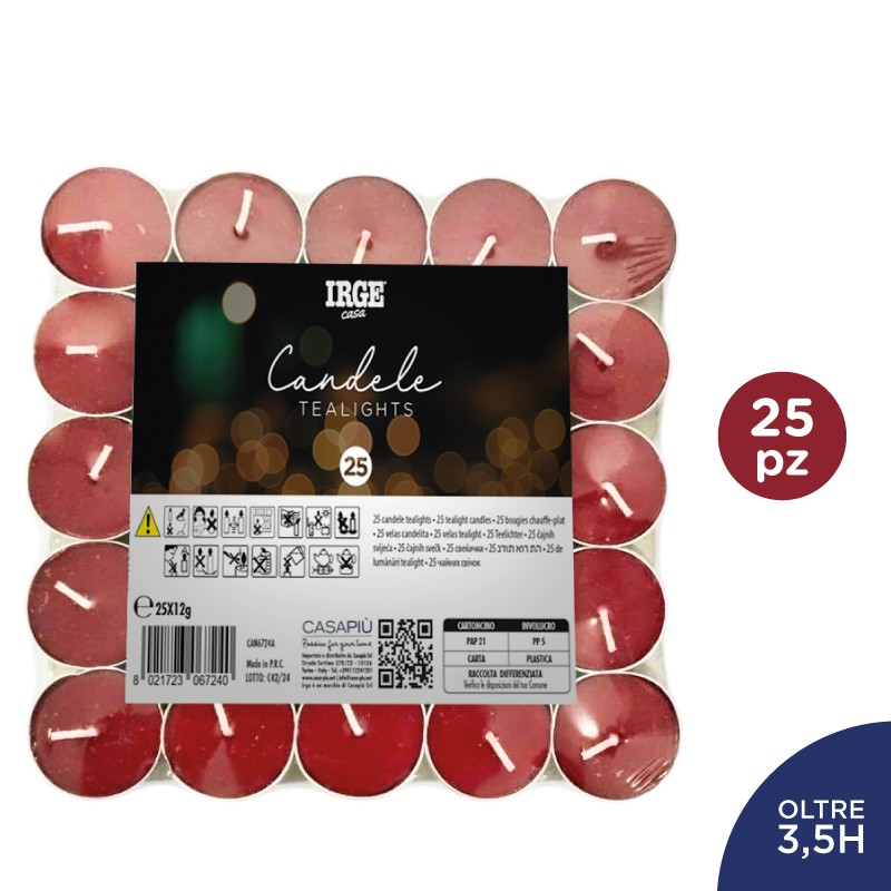 BNA CANDELA 25 TEALIGHTS ROSSE