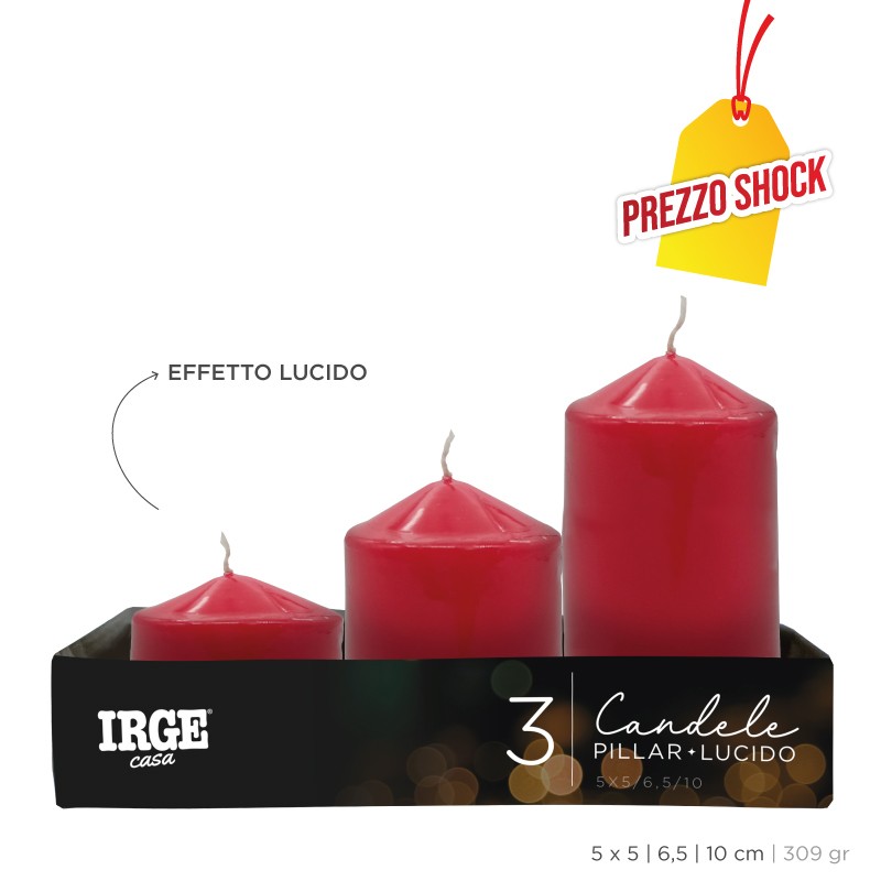 BFA SET CANDELE PILLAR ROSSO LUCIDO 5X5/6.5/10CM