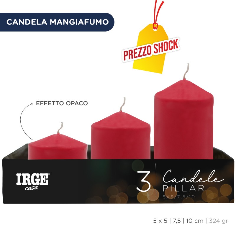 FEU SET CANDELE PILLAR ROSSE 5X5/7.5/10