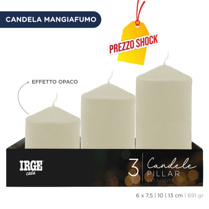 FEQ CANDELE PILLAR AVORIO 6X7.5/10/13