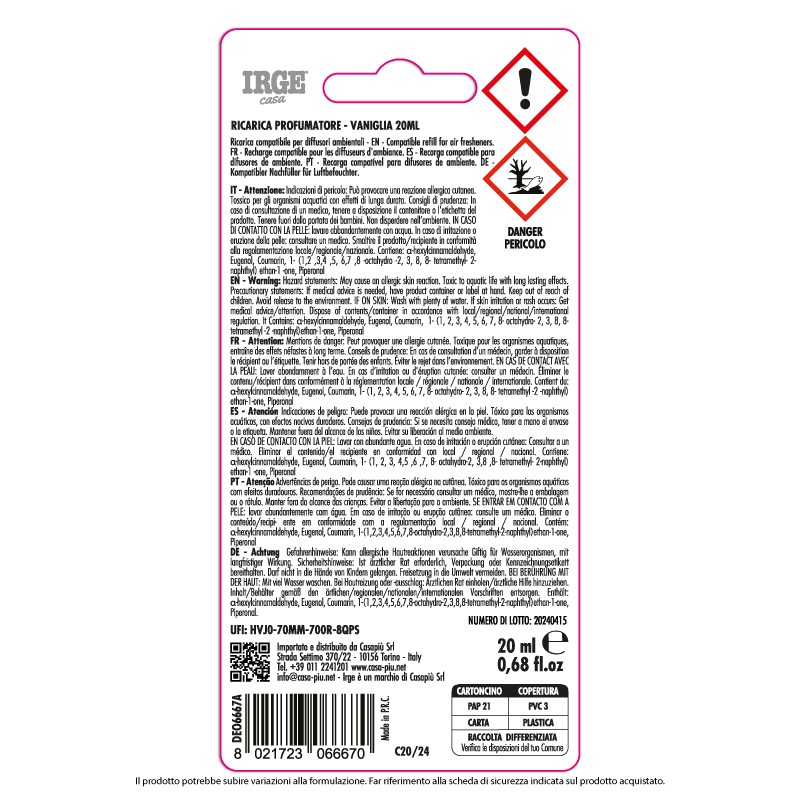 ABC DEO IRGE 20ML VANIGLIA REFILL