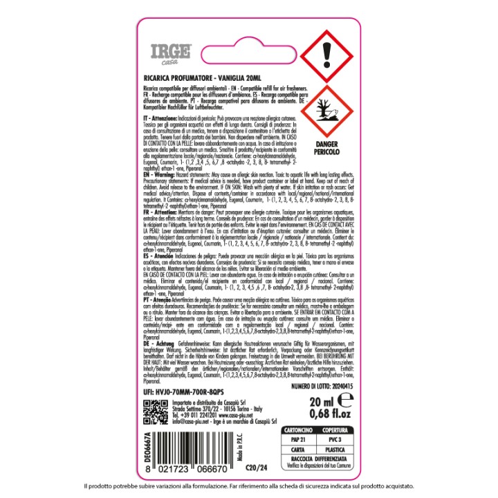 ABC DEO IRGE 20ML VANIGLIA REFILL