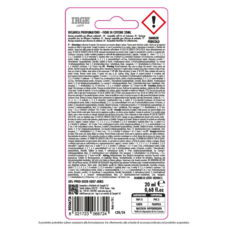 ABC DEO IRGE 20ML FIORI COTONE REFILL