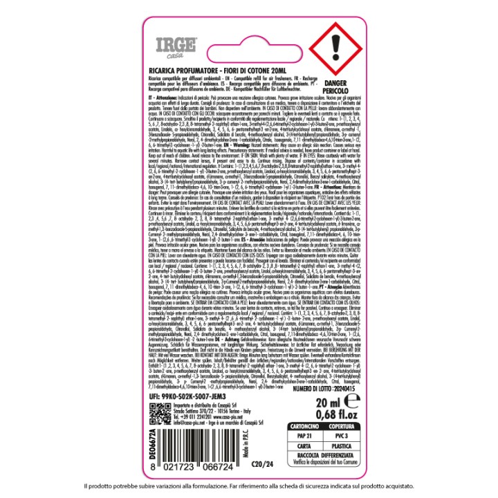 ABC DEO IRGE 20ML FIORI COTONE REFILL