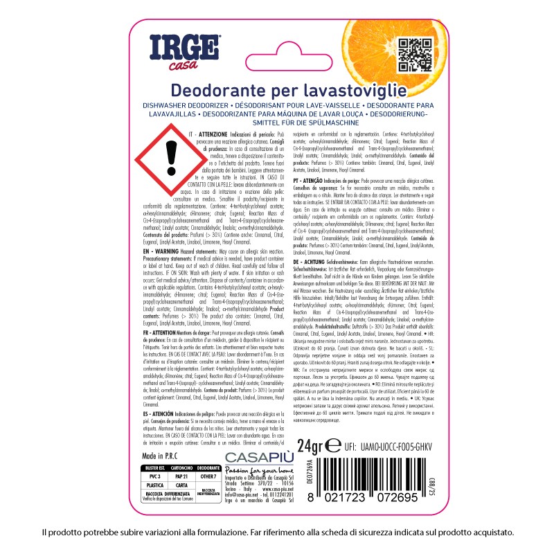 BNE DEO LAVASTOVIGLIE IRGE 1PZ ARANCIA