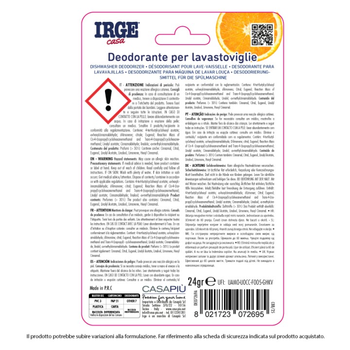 BNE DEO LAVASTOVIGLIE IRGE 1PZ ARANCIA