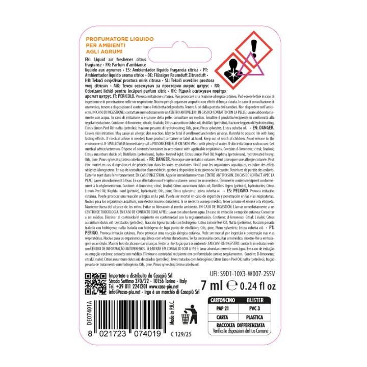 BGO LIQUID AIR FRESHNER 7ML AGRUMI