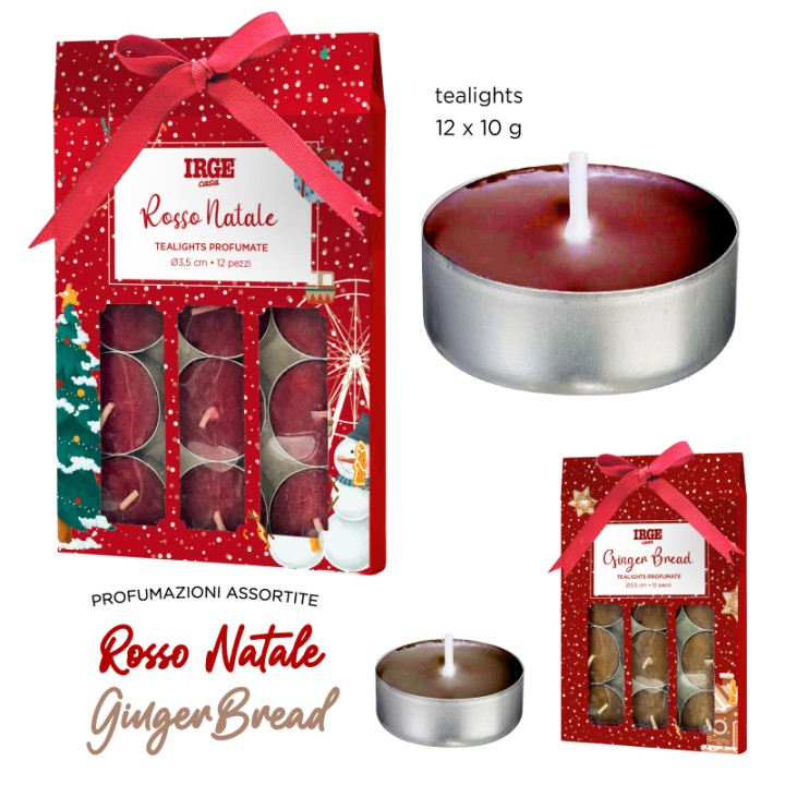 BBA SET 12PZ TEALIGHTS NATALIZIE 10GR ROSSO NATALE - GINGER BREAD