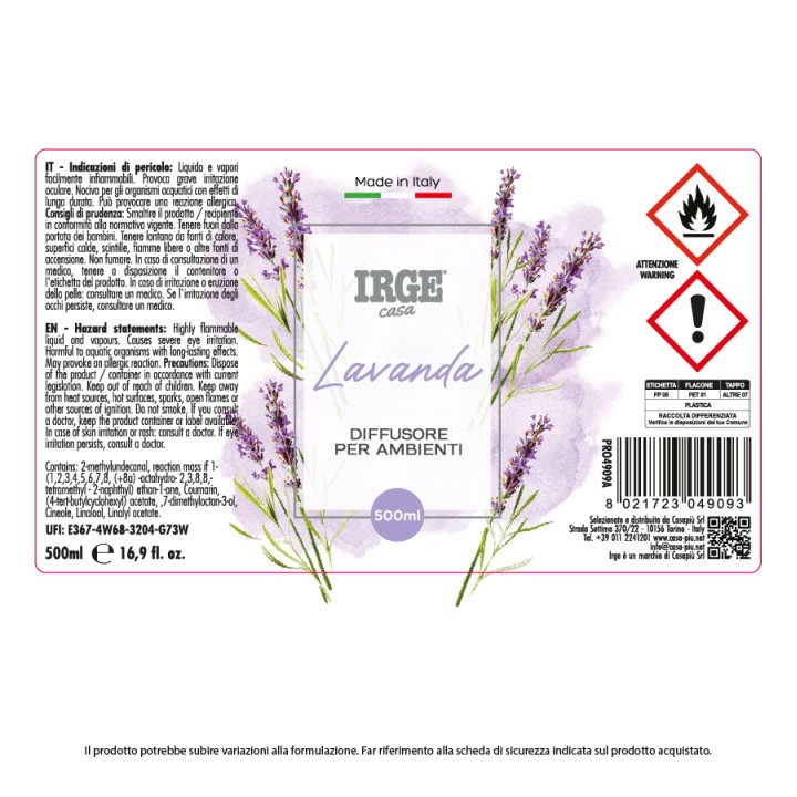 EBQ DIFFUSORE RICARICA 500 ML LAVANDA