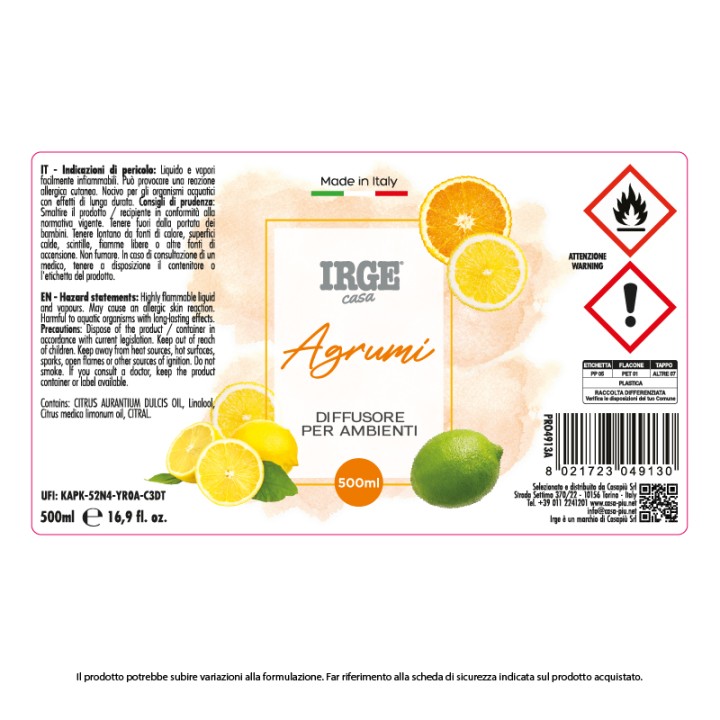 EBQ DIFFUSORE RICARICA 500 ML AGRUMI