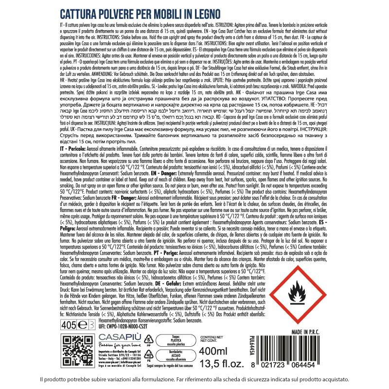 ABI SPRAY CATTURAPOLVERE MOBILI LEGNO CERA D'API 400 ML