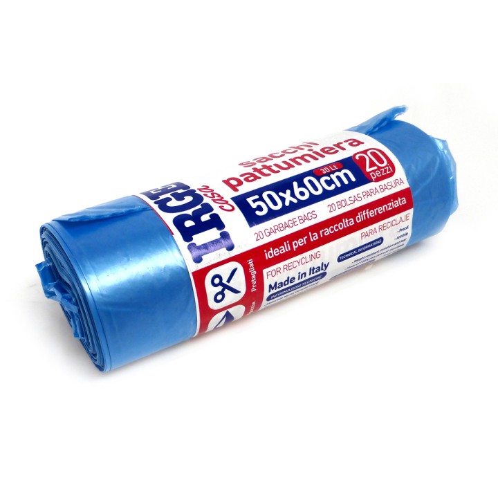 CDX SACCHI PATT.20PZ 50X60 AZZURRO 30LT