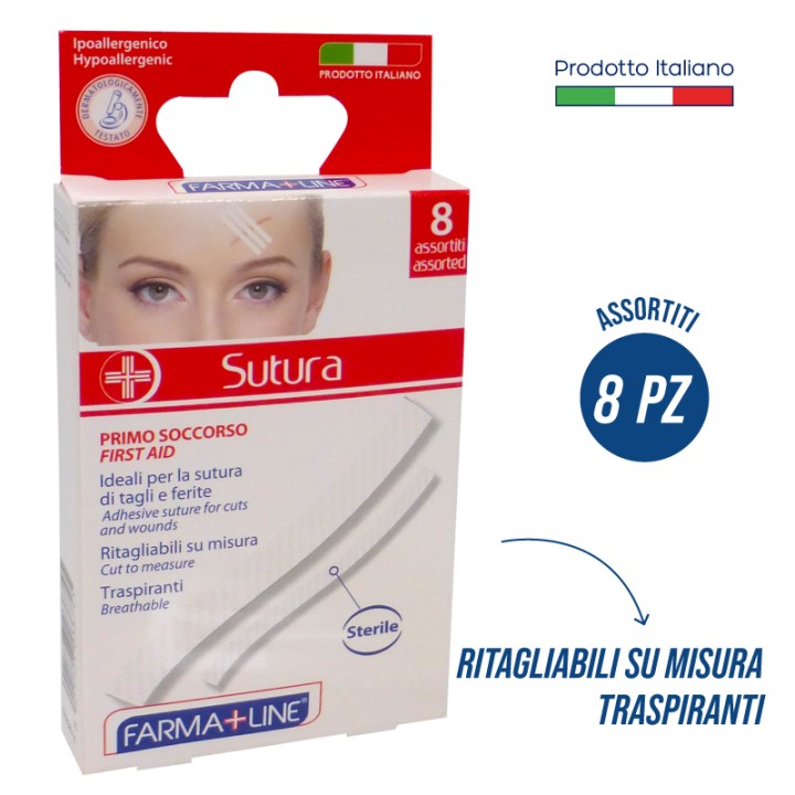 BMM CEROTTI SUTURA ASS. 8PZ FARMALINE 2 FORMATI: 5-3X75MM; 3- 6,4x80