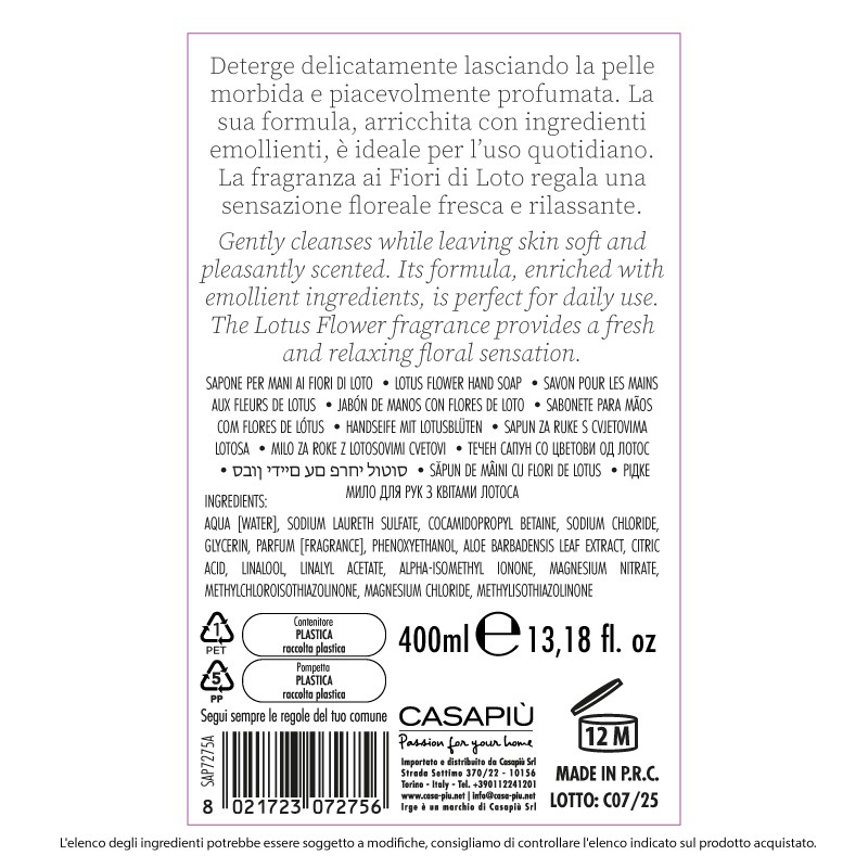 ADT SAPONE LIQUIDO MANI 400 ML FIORI DI LOTO
