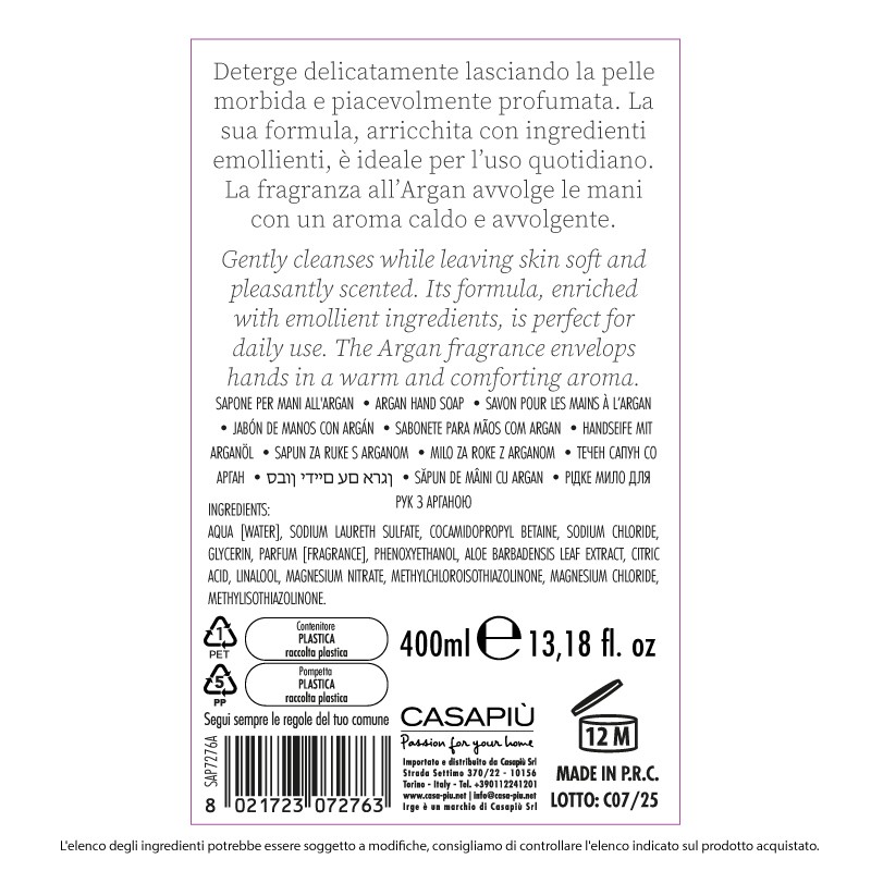ADT SAPONE LIQUIDO MANI 400 ML ARGAN