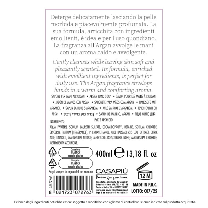 ADT SAPONE LIQUIDO MANI 400 ML ARGAN