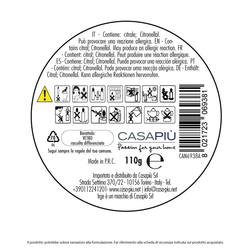 ABE CANDELA CITRONELLA 110GR VETRO ONDA