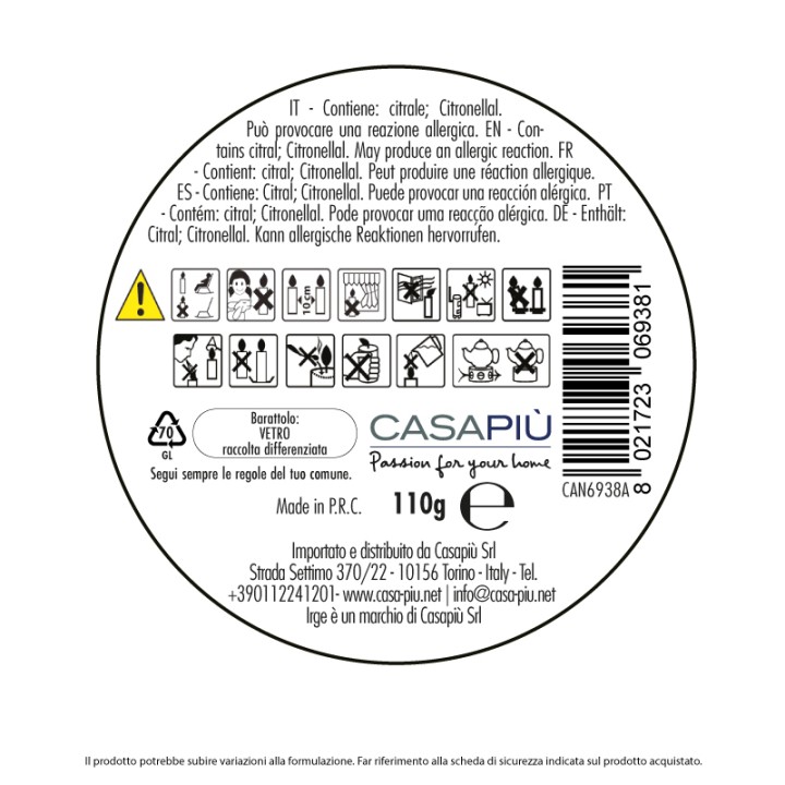 ABE CANDELA CITRONELLA 110GR VETRO ONDA
