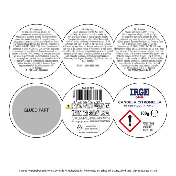 ABI CANDELA CITRONELLA TERRACOTTA 100GR