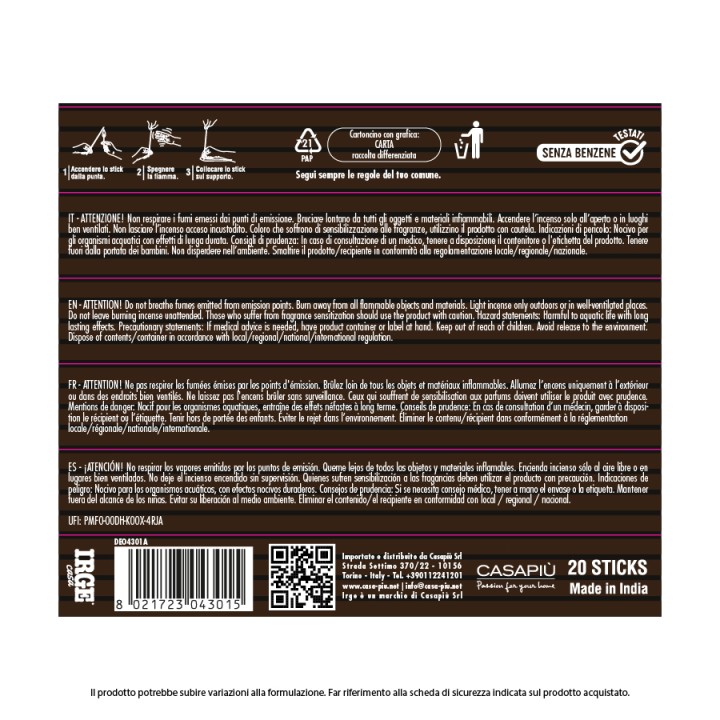 BFO INCENSO PATCHOULI 20 STICK