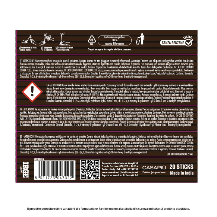 BFT INCENSO ROSA ROSSA 20 STICK