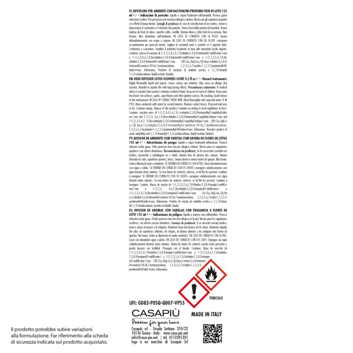 CFP DIFFUSORE AMB. IRGE 125 ML F.LOTO C/BASTONCINI