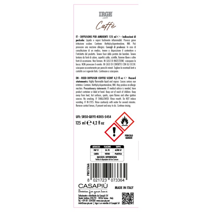 CDV DIFFUSORE IRGE AMB. 125 ML CAFFE' C/BASTONCINI