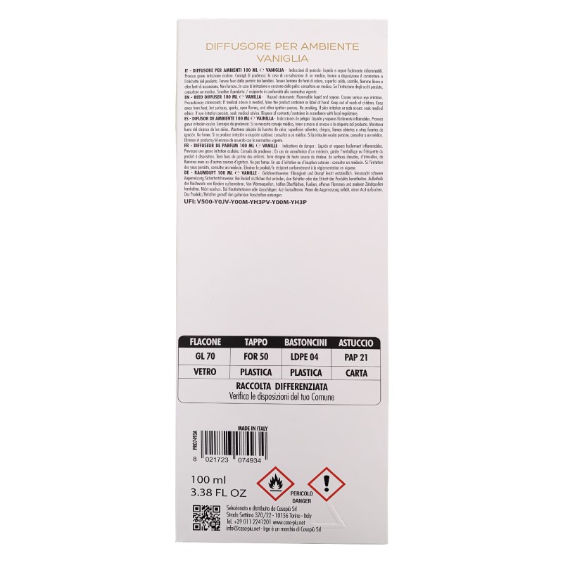 CGG DIFF CUBO 100ML MAIOLICHE VANIGLIA BASTONCINI