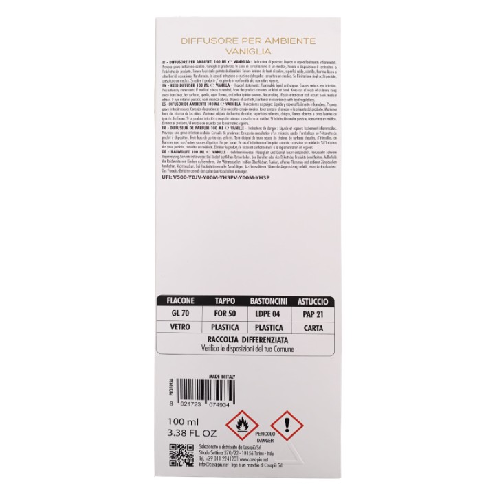 CGG DIFF CUBO 100ML MAIOLICHE VANIGLIA BASTONCINI