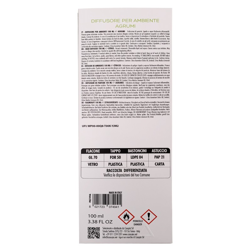 CGB DIFF CUBO 100ML MAIOLICHE AGRUMI BASTONCINI