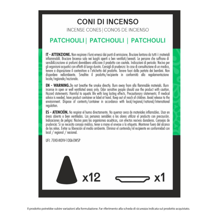 BMV CONO INCENSO 12 PZ PATCHOULI
