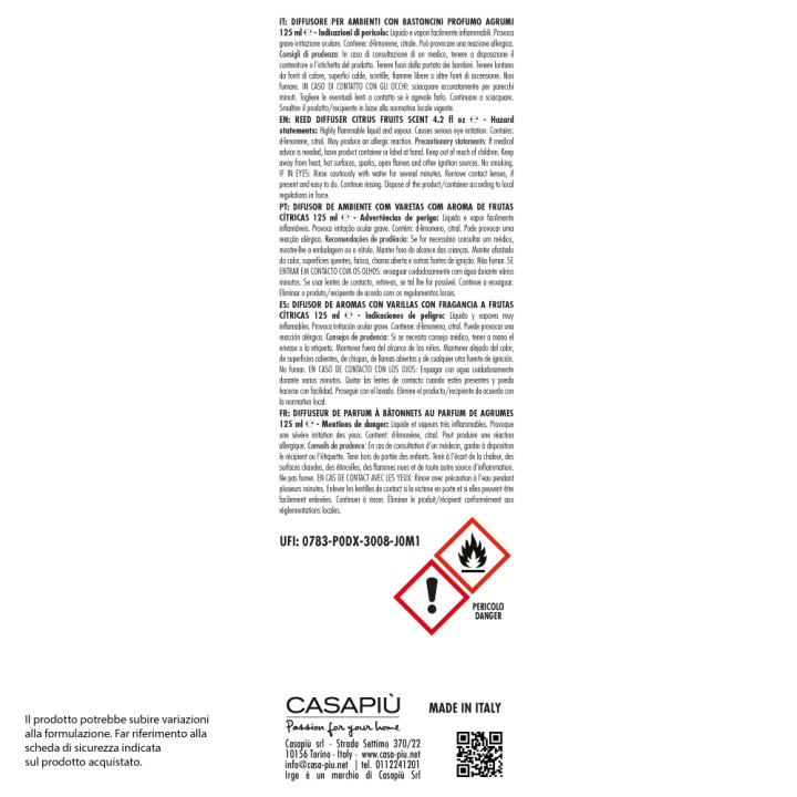CDP DIFFUSORE IRGE AMB. 125 ML AGRUMI C/BASTONCINI