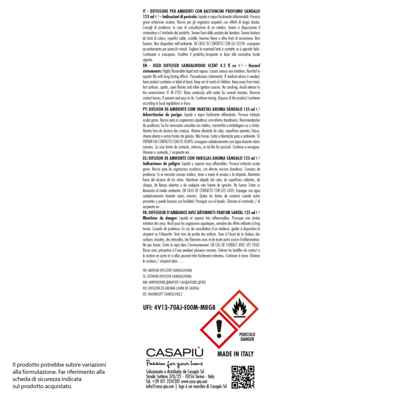 CDN DIFFUSORE IRGE AMB. 125 ML SANDALO C/BASTONCINI