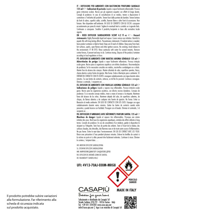 CDN DIFFUSORE IRGE AMB. 125 ML SANDALO C/BASTONCINI