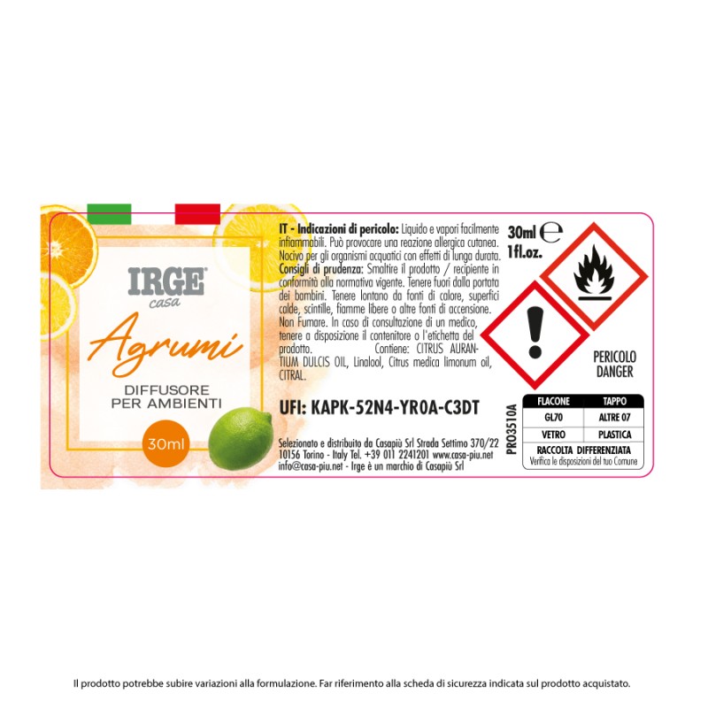 CAS DIFFUSORE AMB. 30 ML AGRUMI C/BASTONCINI