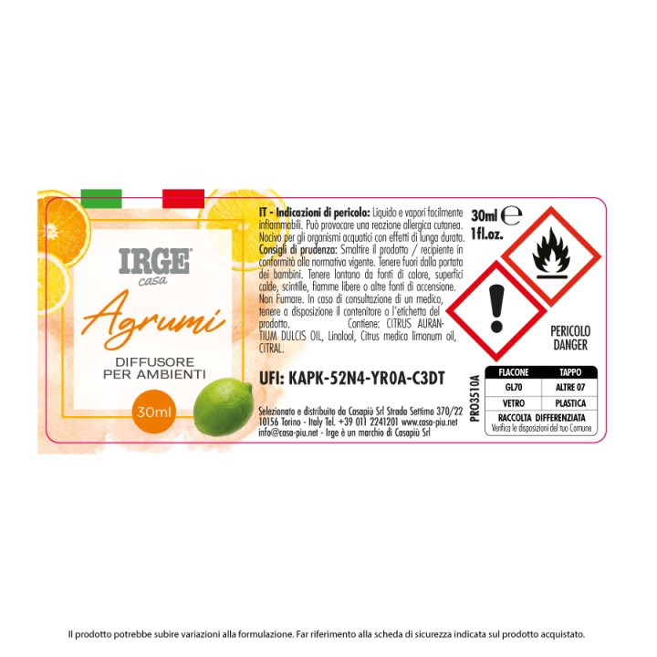 CAS DIFFUSORE AMB. 30 ML AGRUMI C/BASTONCINI