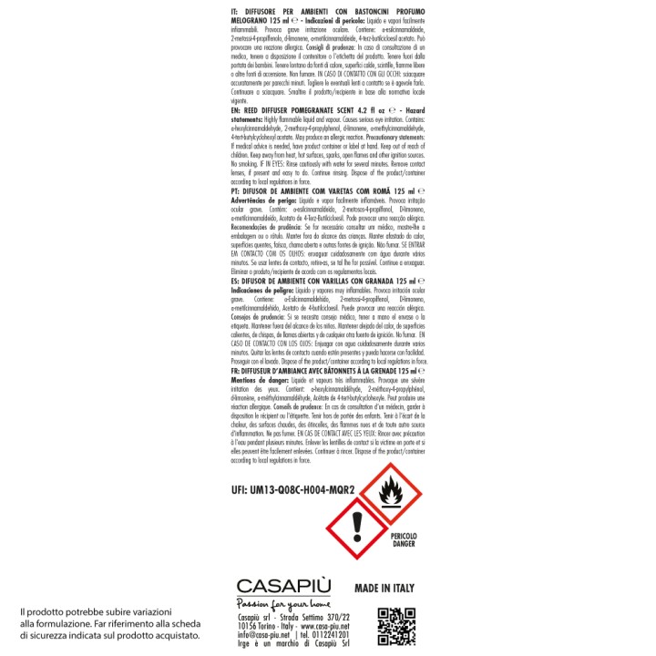 CDN DIFFUSORE IRGE AMB. 125 ML MELOGRAN C/BASTONCINI