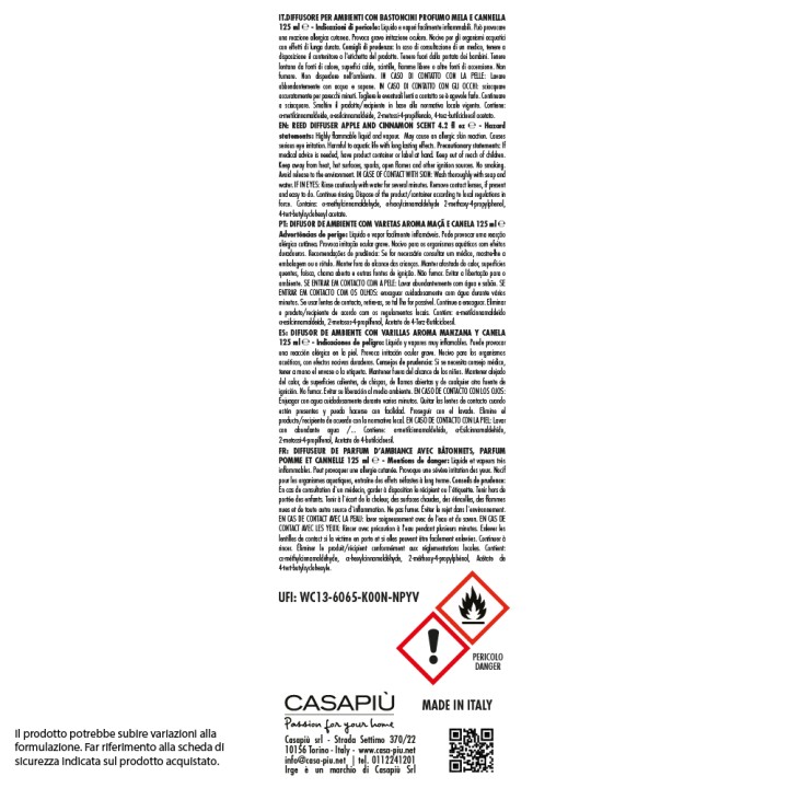 CDN DIFFUSORE IRGE AMB. 125 ML MELA/CAN C/BASTONCINI