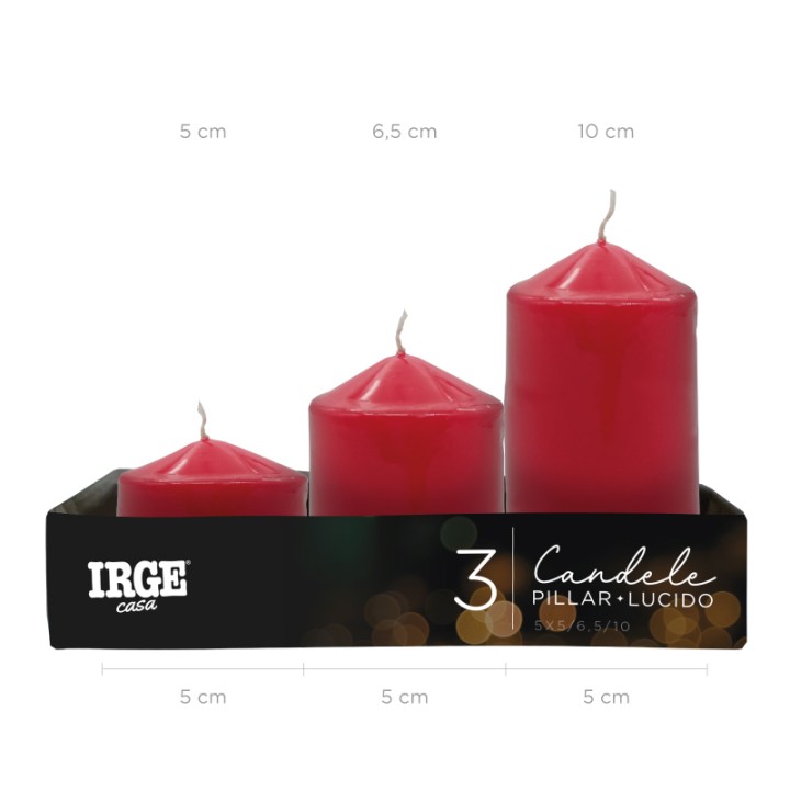 BFA SET CANDELE PILLAR ROSSO LUCIDO 5X5/6.5/10CM