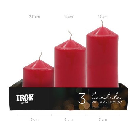 BGA SET CANDELE PILLAR ROSSO LUCIDO 5X7.5/11/13CM