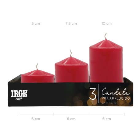 BLA SET CANDELE PILLAR ROSSO LUCIDO 6X5/7.5/10CM
